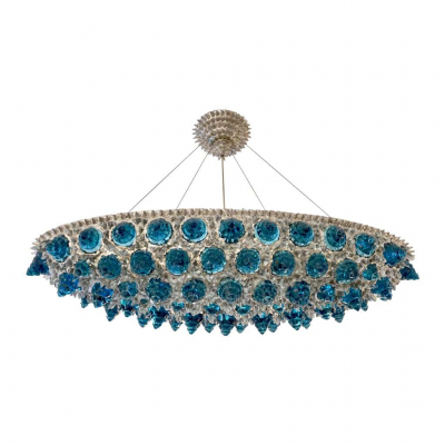 Contemporary Italian Post Modern Ambra Gold Glass Oval Silver Flush Chandelier