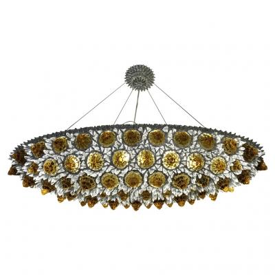 Contemporary Italian Post Modern Ambra Gold Glass Oval Silver Flush Chandelier