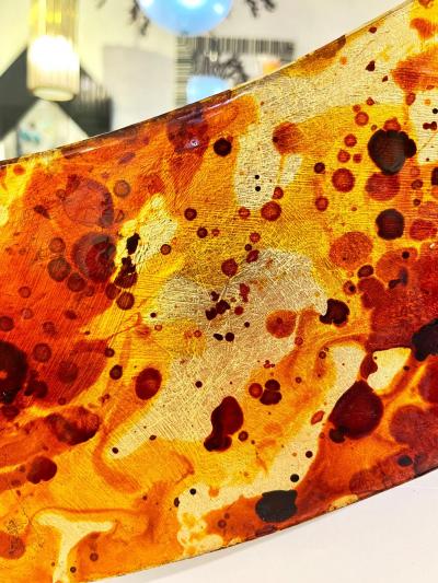 Contemporary Italian Postmodern Orange Copper Enamel Fiber Glass Round Mirror