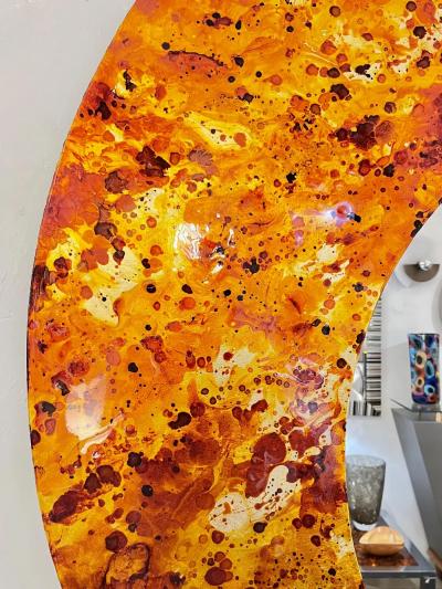 Contemporary Italian Postmodern Orange Copper Enamel Fiber Glass Round Mirror