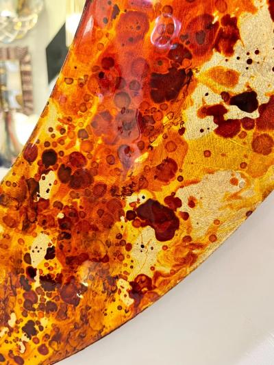 Contemporary Italian Postmodern Orange Copper Enamel Fiber Glass Round Mirror