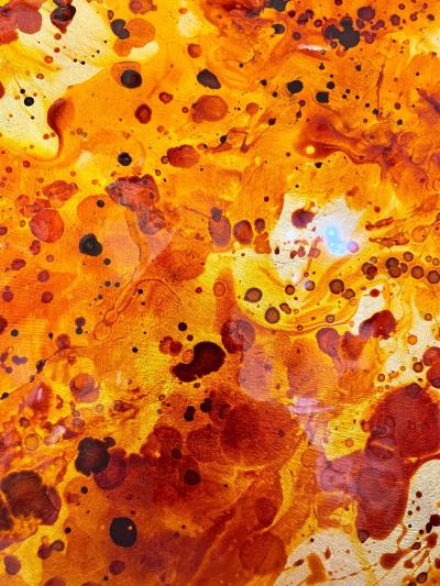 Contemporary Italian Postmodern Orange Copper Enamel Fiber Glass Round Mirror