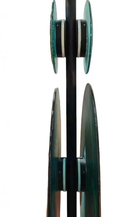 Contemporary Italian Round Green Blue Murano Glass Double Discs Totem Floor Lamp