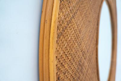 Contemporary Italian Round Wall Mirror in Rattan
