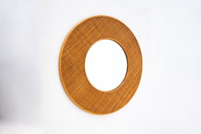 Contemporary Italian Round Wall Mirror in Rattan