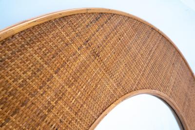 Contemporary Italian Round Wall Mirror in Rattan