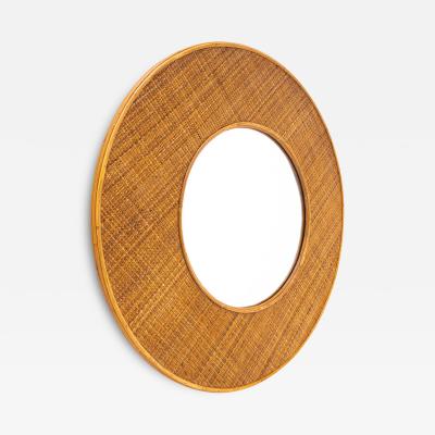 Contemporary Italian Round Wall Mirror in Rattan