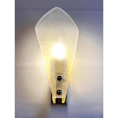 Contemporary Italian Sanded Leave Murano Glass Walls Sconce A Pair