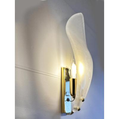 Contemporary Italian Sanded Leave Murano Glass Walls Sconce A Pair