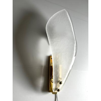 Contemporary Italian Sanded Leave Murano Glass Walls Sconce A Pair