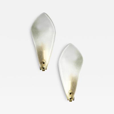 Contemporary Italian Sanded Leave Murano Glass Walls Sconce A Pair