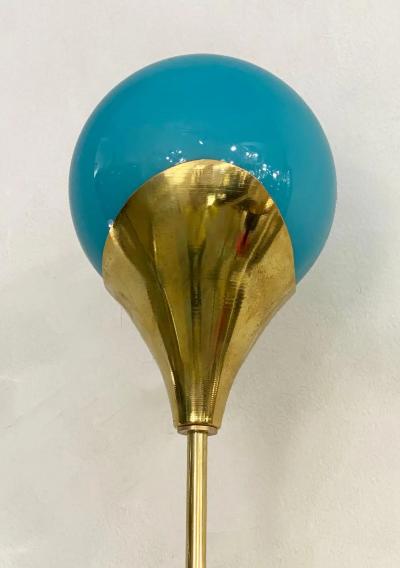 Contemporary Italian Single Two Globe Turquoise Murano Glass Brass Sconce