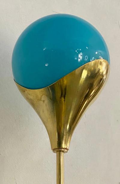 Contemporary Italian Single Two Globe Turquoise Murano Glass Brass Sconce