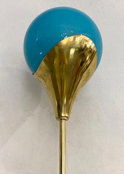 Contemporary Italian Single Two Globe Turquoise Murano Glass Brass Sconce