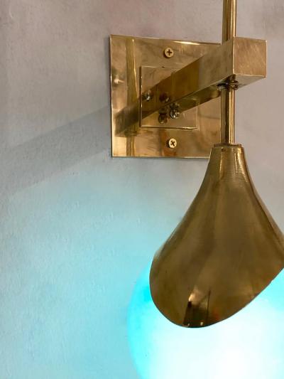 Contemporary Italian Single Two Globe Turquoise Murano Glass Brass Sconce