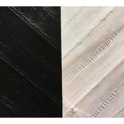 Contemporary Italian Square Diamond Mirror in Black and Gray White Leather