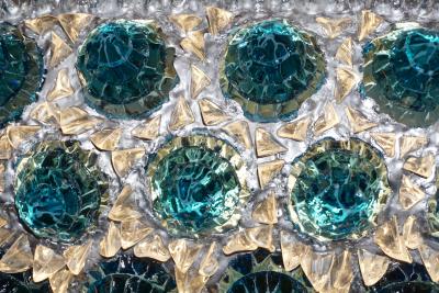 Contemporary Italian Turquoise Blue Clear Glass Oval Silver Flush Chandelier