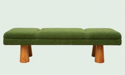 Contemporary Italian Upholstered Bench in Hunter Green Boucl 