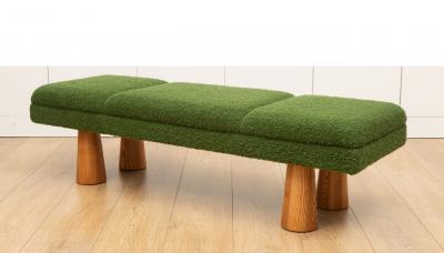 Contemporary Italian Upholstered Bench in Hunter Green Boucl 