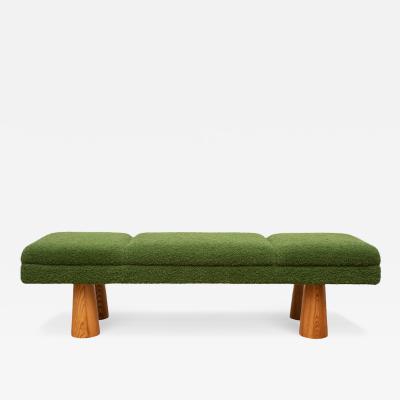 Contemporary Italian Upholstered Bench in Hunter Green Boucl 