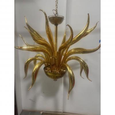 Contemporary Italian Venetian Murano Gilt Glass Chandelier