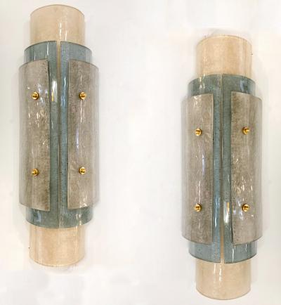 Contemporary Italian Wall Lights in White Blue Gray Frosted Layered Murano Glass