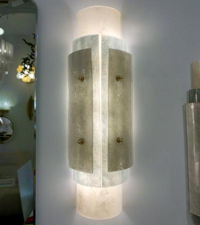 Contemporary Italian Wall Lights in White Blue Gray Frosted Layered Murano Glass