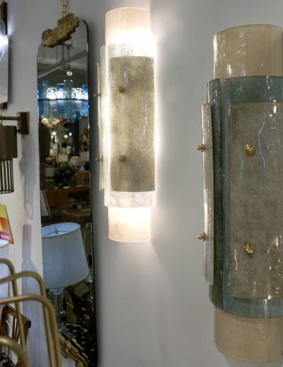 Contemporary Italian Wall Lights in White Blue Gray Frosted Layered Murano Glass