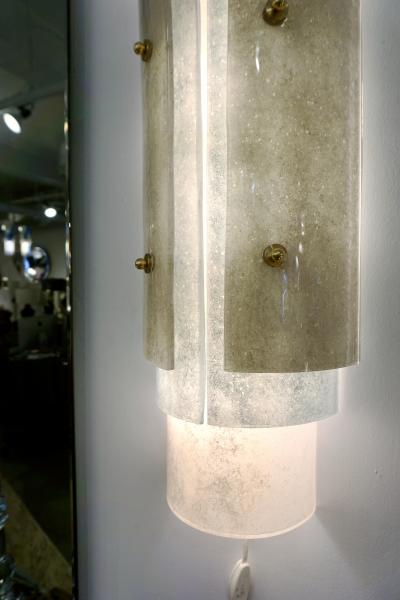 Contemporary Italian Wall Lights in White Blue Gray Frosted Layered Murano Glass