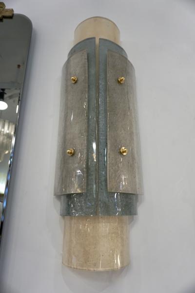 Contemporary Italian Wall Lights in White Blue Gray Frosted Layered Murano Glass