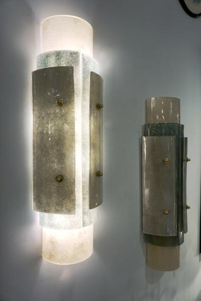 Contemporary Italian Wall Lights in White Blue Gray Frosted Layered Murano Glass