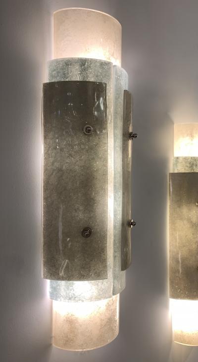 Contemporary Italian White Blue Grey Frosted Murano Glass Nickel Wall Lights