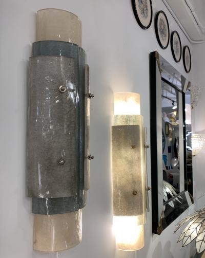 Contemporary Italian White Blue Grey Frosted Murano Glass Nickel Wall Lights