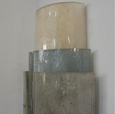 Contemporary Italian White Blue Grey Frosted Murano Glass Nickel Wall Lights