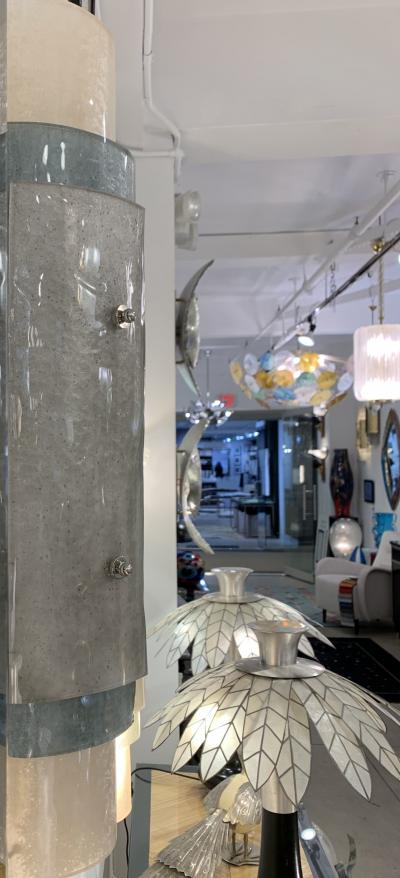 Contemporary Italian White Blue Grey Frosted Murano Glass Nickel Wall Lights