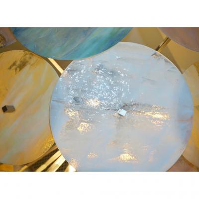 Contemporary Italian Yellow White Aqua Blue Murano Glass Oval Sputnik Flushmount