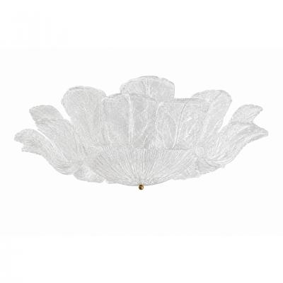 Contemporary Large Italian Clear Murano Glass Leaf Flush Mount Ceiling Light