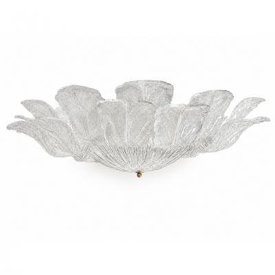 Contemporary Large Italian Clear Murano Glass Leaf Flush Mount Ceiling Light