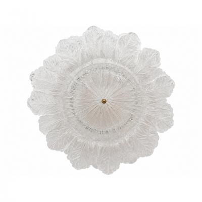 Contemporary Large Italian Clear Murano Glass Leaf Flush Mount Ceiling Light