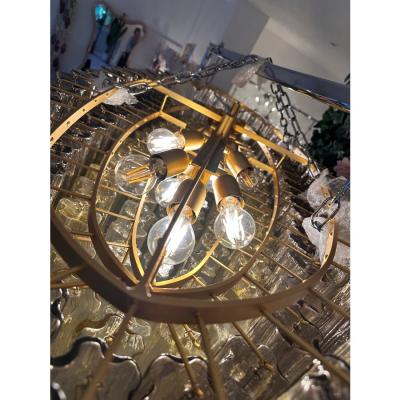 Contemporary Large Murano Glass Chandelier in Gold