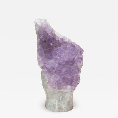 Contemporary Large Scale Carved Amethyst Madonna Specimen on Clear Quartz