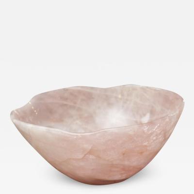 Contemporary Large Scale Carved Rose Quartz Crystal Bowl