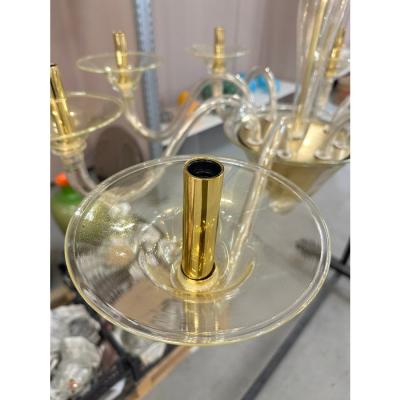 Contemporary Linear Gold Murano Glass Chandelier