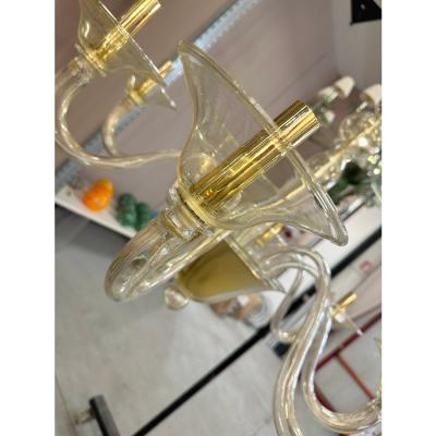 Contemporary Linear Gold Murano Glass Chandelier