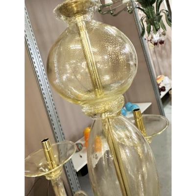 Contemporary Linear Gold Murano Glass Chandelier