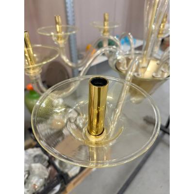 Contemporary Linear Gold Murano Glass Chandelier