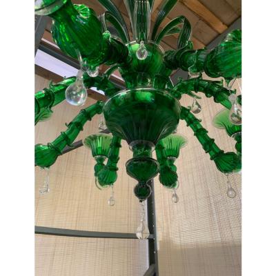 Contemporary Lively Green C Rezzonico Murano Glass Chandelier