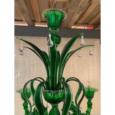 Contemporary Lively Green C Rezzonico Murano Glass Chandelier