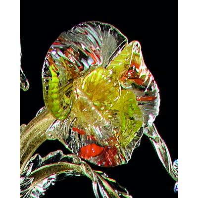 Contemporary Lively Transparent and Gold Floral Chandelier in Murano Glass