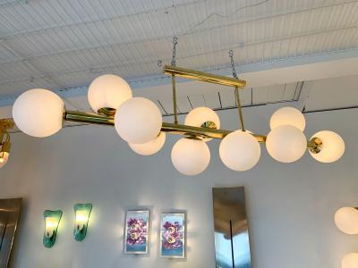 Contemporary Long Brass Chandelier Opaline Italy